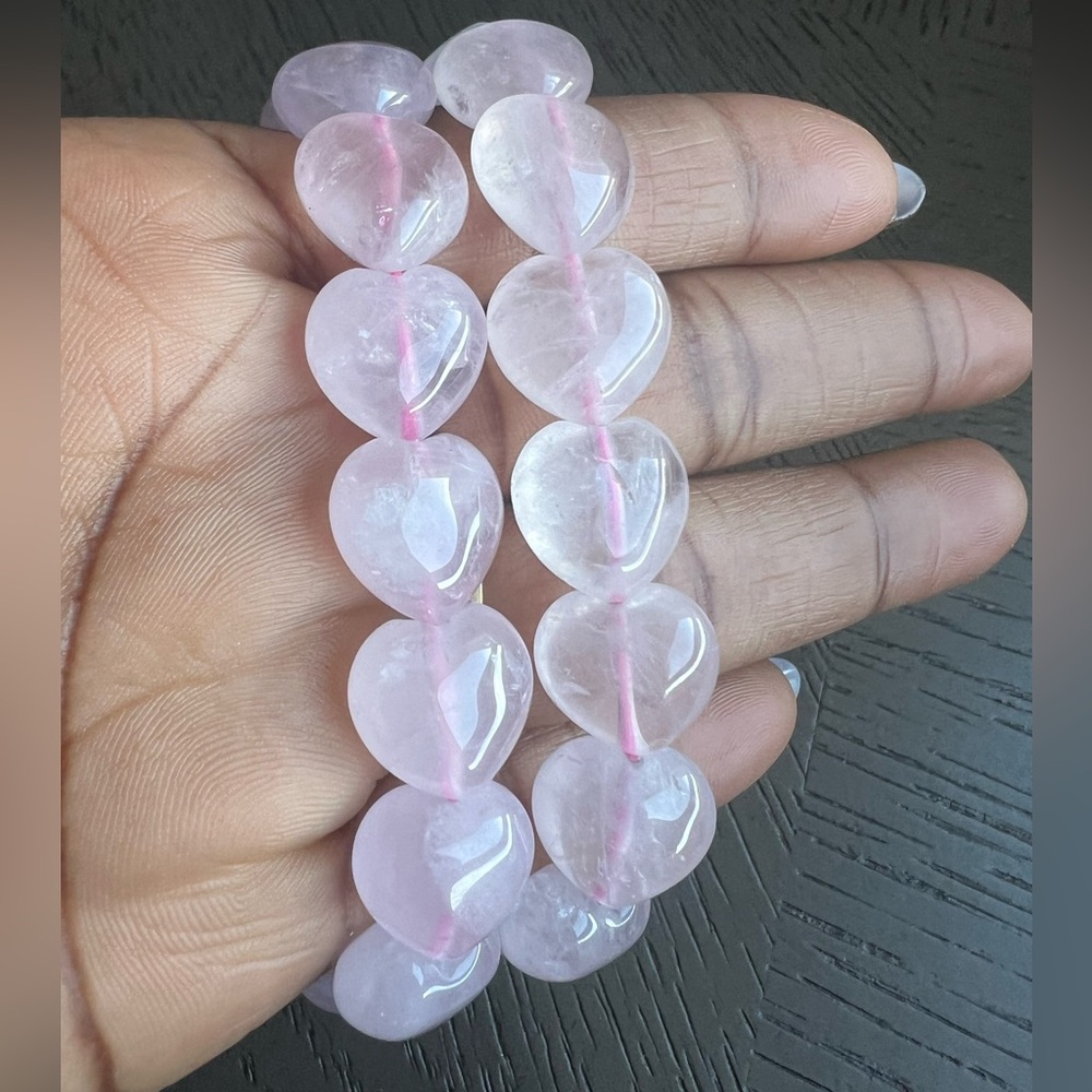 (ONE) Mozambique rose quartz heart bracelet SIZE 6.75’